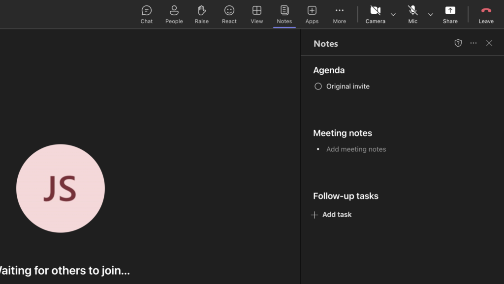 Meeting screen with the default agenda as opposed to the edited version