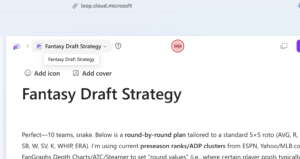 Screen capture of the Loop Workspace for Fantasy Draft. 
